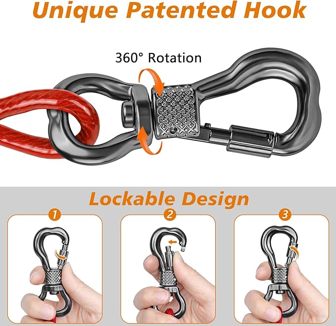 XiaZ Dog Tie Out Cable 120ft, Heavy Duty Dog Chains for Outside with Lockable Hook, Pet Runner Cable Leads for Yard, Dogs Line Tether for Small Medium Large Dogs Up to 125 LBS