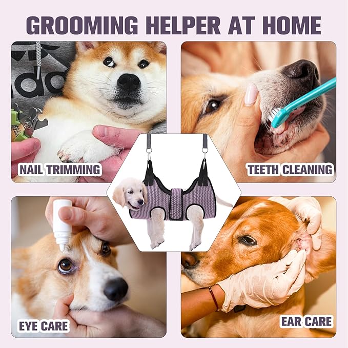 PAWCHIE Dog Grooming Hammock Harness for Dogs & Cats with Pet Nail Clipper Trimmer- Breathable Cat Hanger Sling for Trimming Clipping Nails-Dog Hammock Restraint Bag for Small Medium Large Dog,Pink XS