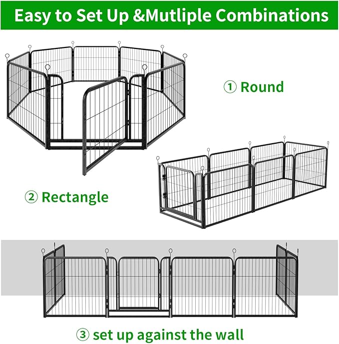 Puppy Playpen 8 Panels Small Dog Fence Outdoor Indoor Use 24" Height Anti-Rust with Doors Portable Dog Play Pen for RV Camping Yard, Total 17FT, 25 Sq.ft, Snowy Black