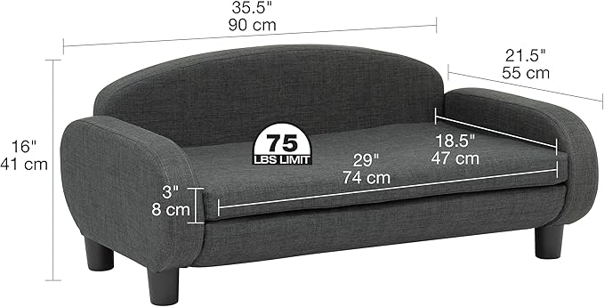 Paws & Purrs Multi-Cat Sofa Elevated Pet Bed for Indoor Cats Raised Cats Couch with Removable Washable Mattress Cover for Kittens, Dogs - 35.5" Wide, Gray