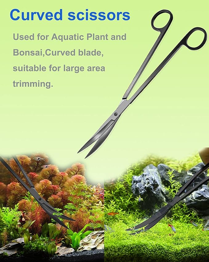 4Pcs Aquascaping Tools Kit, Long Stainless Steel Aquarium Plant Tools with Black Anti-rust Coating, Aquarium Tweezers, Scissors, and Scrapers for Aquascaping Cleaning(Magnetic Tool Holder)