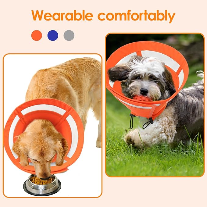 SAWMONG Soft Dog Cones for Medium Dogs, Adjustable Pet Recovery Collar to Stop Licking, Dog Cone Collar, Comfy Elizabeth E-Collar for Dogs After Surgery Alternative (M,Orange)