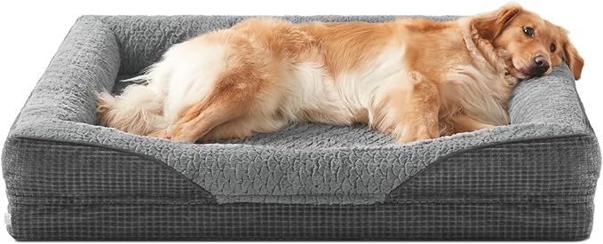 INVENHO Orthopedic Dog Beds Large Sized, XL Washable Egg-Crate Memory Foam Dog Couch Bed with Washable Removable Cover, Waterproof Lining and Nonskid Bottom