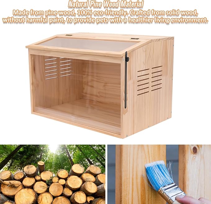 Wooden Hamster Cage,24" Lx16 Wx16 H,Animal Cabinet for Dwarf Syrian Hamsters Degus, Hamster Habitat with Openable Top and Large Acrylic Sheets.