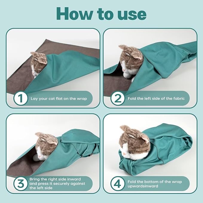 Paw Legend 35.4" Cat Wrap for Grooming Cat Wrap for Cutting Nails Cat Restraint for Nail Clipping Self Adhesive Blanket Restraint Cloth for Cats Within 22lbs