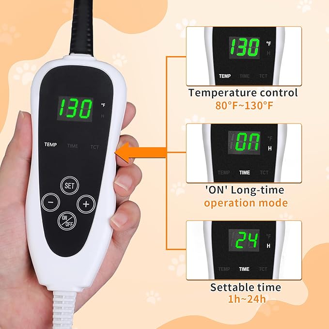 Dog Heating Pad,47×30 in Waterproof PVC Large Heating Pad for Dogs,Smart Thermostat Heated Dog House,Reinforced Interface + Wire Rope Whelping Box for Dogs,Plush Fabric Cover-Apricot