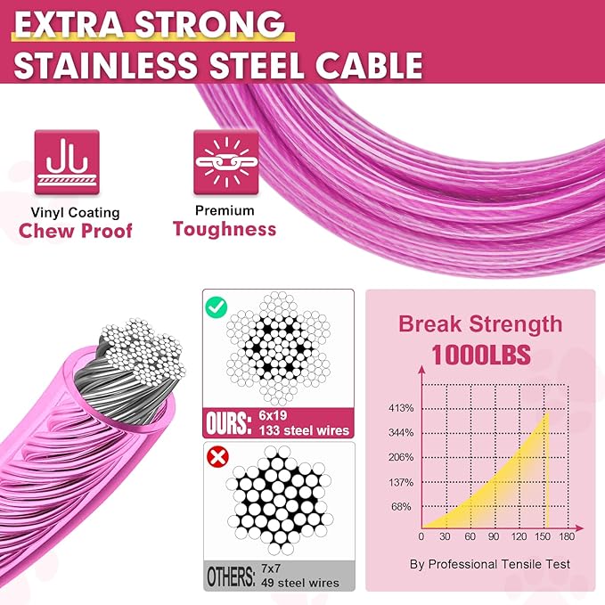 Snagle Paw Heavy Duty Long Leads for Yard 200FT-1000LBS Break Strength, Tie Out Cable With Swivel Lockable Hook & Spring, Chew Proof Chain for Outside, Run Cable for Medium Large Dogs