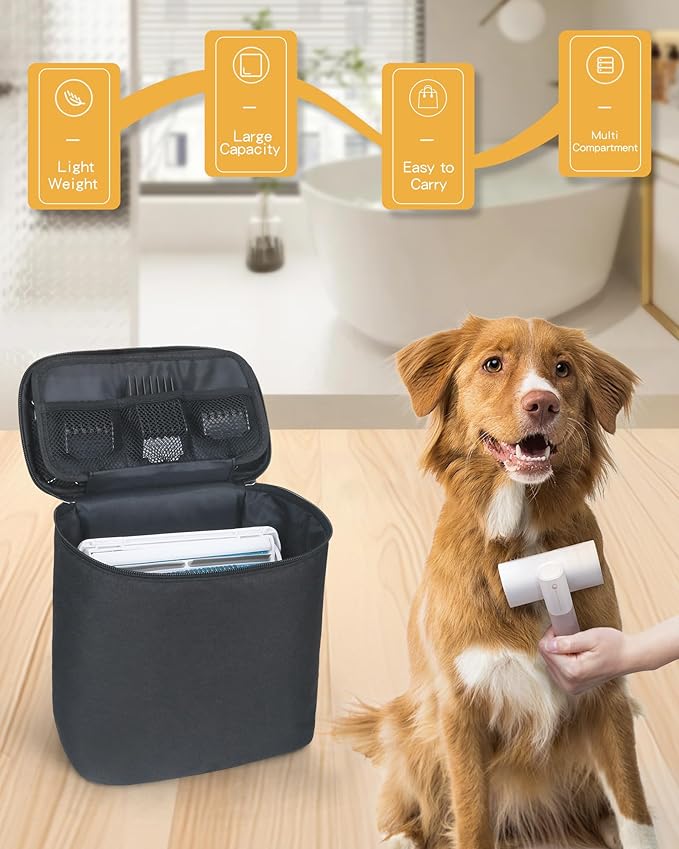 Pet Grooming Bag, Dog Cat Grooming Supplies Organizer Bag Pet Hair Removal Trimming Cleaning Tool Kit Storage Bag (Black)