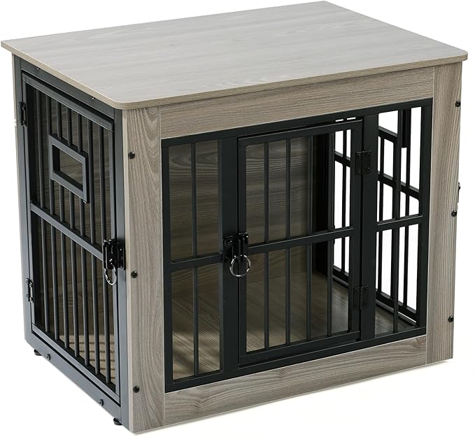 Gardner Pet Dog Crate Furniture for Small Dog, 27.2 Inches Dog Kennel Indoor, Wooden Dog Cage End Table, Heavy Duty Dog Crates, Rustic Grey