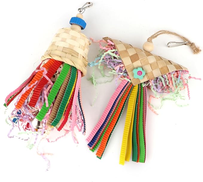 Wontee Bird Colorful Shredding Crinkles Foraging Toys Natural Sola Ball for Parrots Cockatiels Conures Budgies Senegal (Shredder Toys (2 Pack))