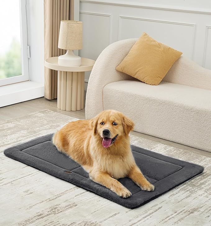Made4Pets Dog Crate Pad Bed for Large Dogs, Washable & Reversible, Anti-Slip Kennel Mat for Cozy Sleeping, Soft Fluffy Dog Bed for Indoor & Outdoor Use, 44"x32", Dark Gray