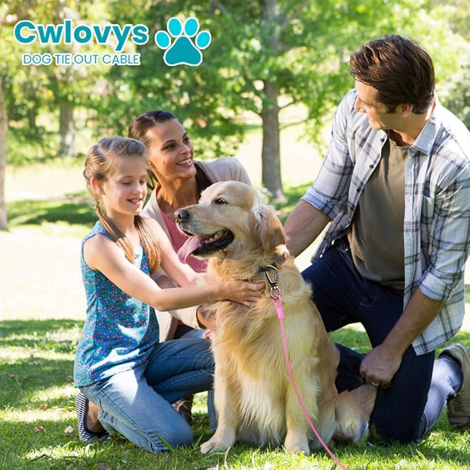 Dog tie Out Cable, 10/20/25/30/50/70/100 feet, Suitable for Dogs up to 350 pounds, Dog Cable with Swivel Buckle, Lightweight, Non-Winding, for Outdoor Camping, Yard Dog Cable (Pink, 70FT)