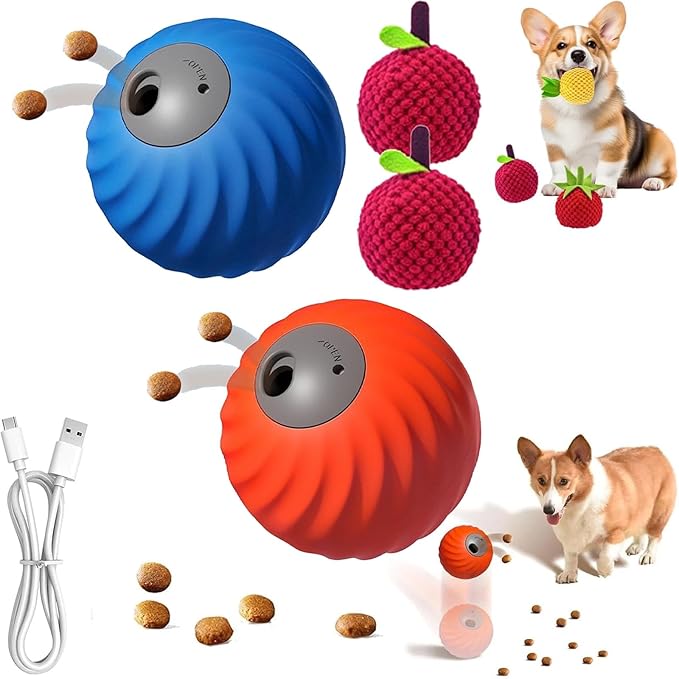 Zoomie Buddy 2.0, Zoomie Buddy for Dogs, 2 in 1 Smart Touch Interactive Dog Balls & Pet Feeder, 2.83" Diameter, Suitable for Small/Medium Dogs, with Fruit Plush Cover (Blue+Orange, Bayberry)
