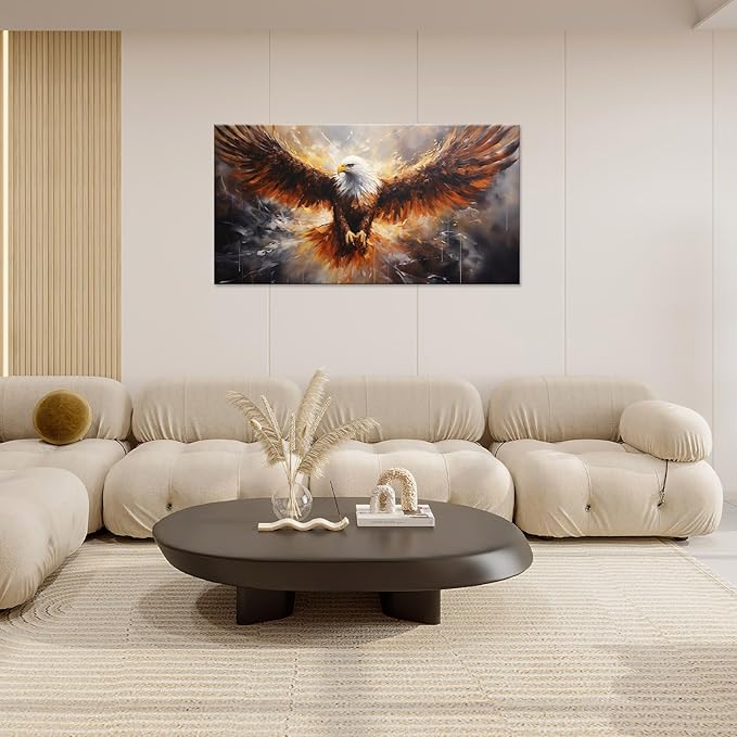 Bald Eagle Animal Large Canvas Flying Bird Wildlife Oversize Wall Art Living Room Big Wings Kitchen Pictures Framed Prints Aesthetics Wall Decor Painting Artwork for Bedroom Dining Office Home 60"x30"