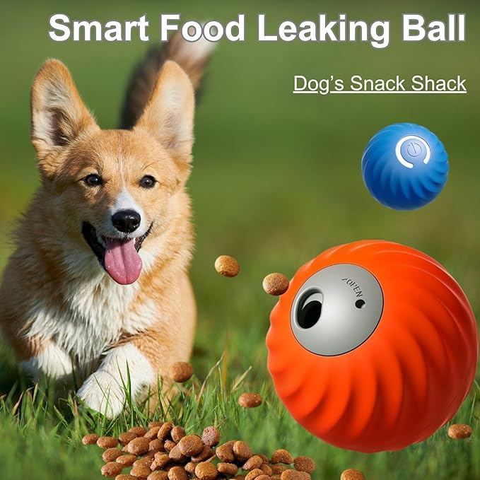 Zoomie Buddy 2.0, Zoomie Buddy for Dogs, 2 in 1 Smart Touch Interactive Dog Balls & Pet Feeder, 2.83" Diameter, Suitable for Small/Medium Dogs, with Fruit Plush Cover (Blue+Orange, 3*Mix)