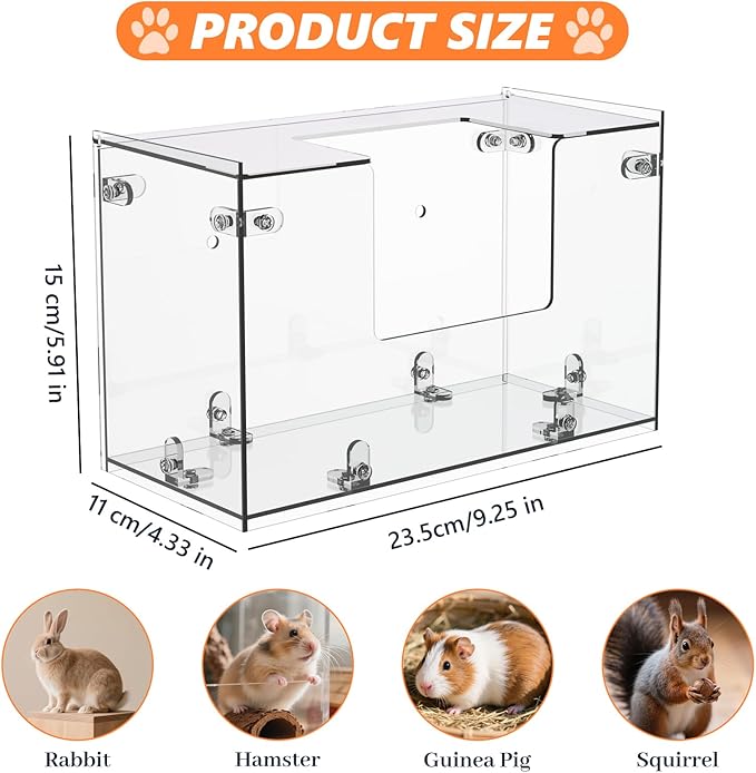 Acrylic Rabbit Hay Feeder with Lid, Transparent Hanging Food Dispenser Hay Feeder for Bunny Rabbits Guinea Pig Cage Chinchillas Hamsters Small Pets and Animals(Small