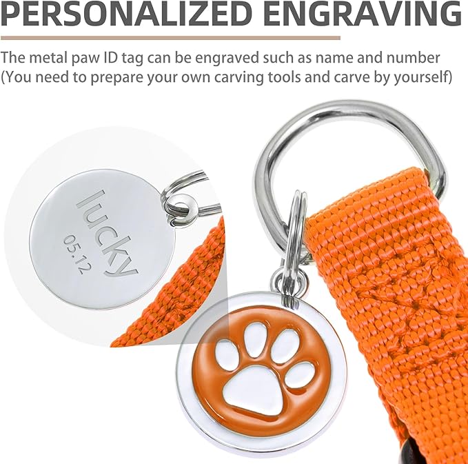 PUPTECK No Pull Dog Harness Soft Adjustable Basic Nylon Step in Puppy Vest Outdoor Walking with ID Tag and A-ir Tag Case, Orange, S