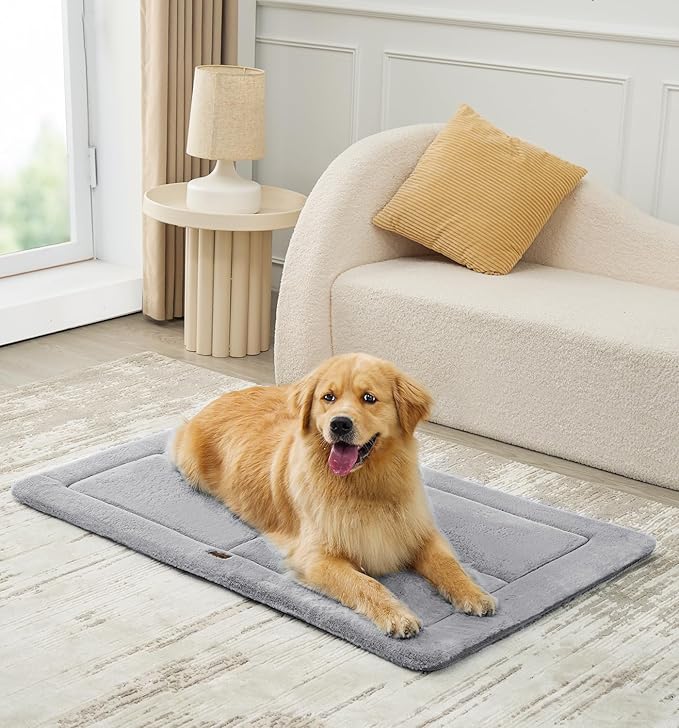 Made4Pets Dog Crate Pad Bed for Extra Large Dogs, Washable & Reversible, Anti-Slip Kennel Mat for Cozy Sleeping, Soft Fluffy Dog Bed for Indoor & Outdoor Use, 48"x30", Gray