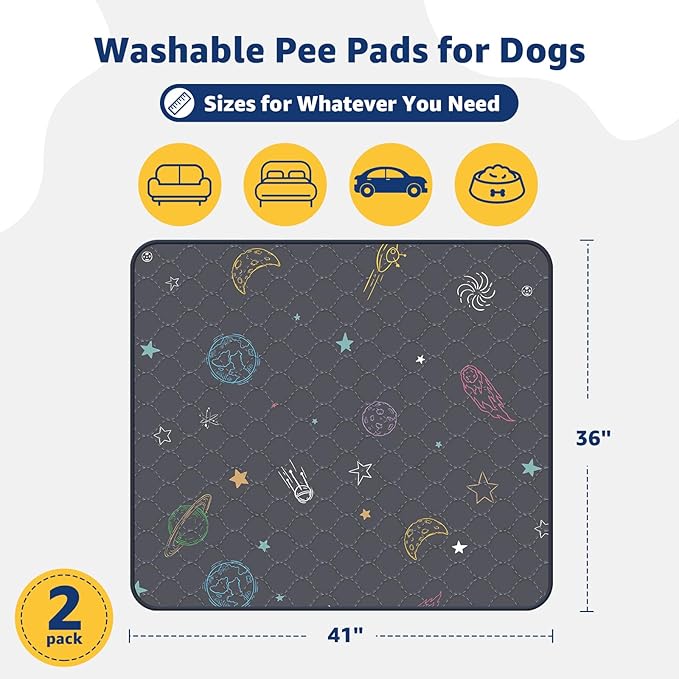 LOOBANI Pee Pads for Dogs Washable: Reusable Dog Pee Pads for Medium Pet, 2 Pack Waterproof Puppy Whelping Pads 36" x 41", Non-Slip Potty Training Mat for Dog Playpen, Floor, Cage, Sofa, Crate, Grey