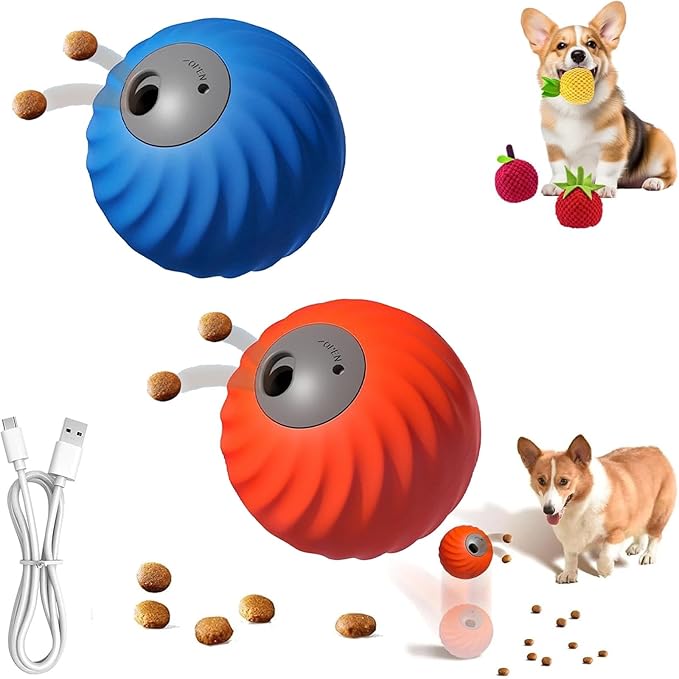 Zoomie Buddy 2.0, Zoomie Buddy for Dogs, 2 in 1 Smart Touch Interactive Dog Balls & Pet Feeder, 2.83" Diameter, Suitable for Small/Medium Dogs, with Fruit Plush Cover (Blue+Orange, Only)