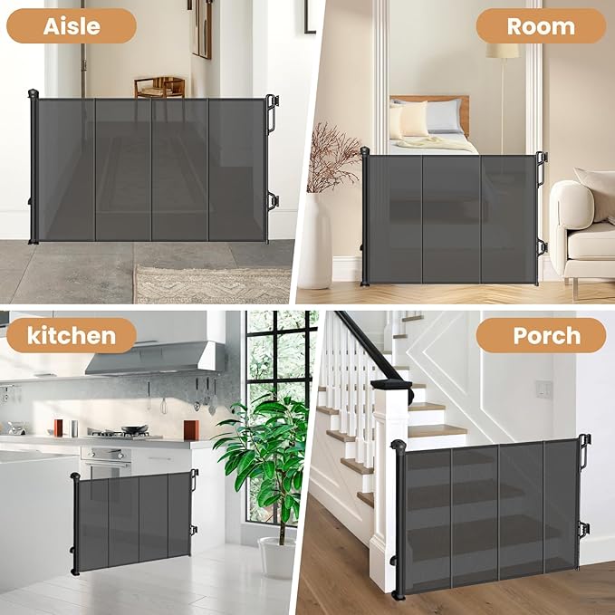 Reinforced Retractable Baby Gate or Mesh Dog Gate,Easy to Use for Stairs, Doorways, Hallways, Indoor, Outdoor, Wide Pet Gate 33.5" Tall, Extends to 45" Wide, Black