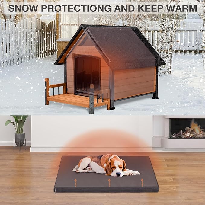 Dog House with Insulated Liner Outdoor Indoor All-Around Iron Frame Design Dog House with Porch&Raised Feet for Small Medium Large Dogs(Brown)
