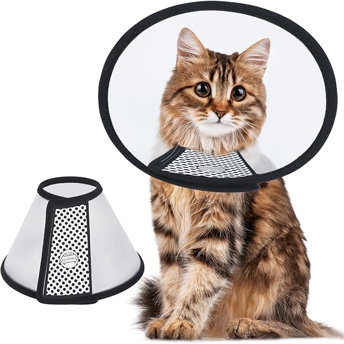 Vivifying Cat Cone, Adjustable Recovery Pet Cone, Lightweight Plastic Elizabethan Collar for Large Cats and Small Size Dogs