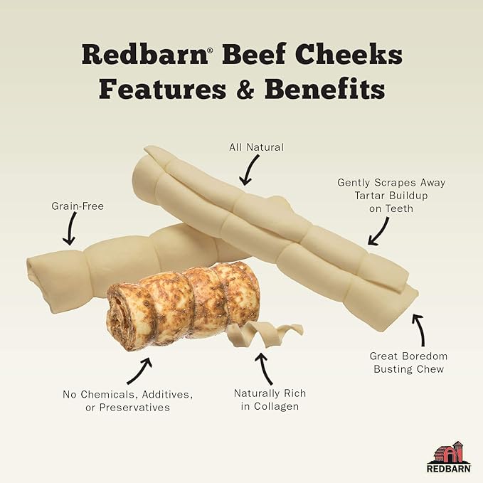 Redbarn Pet Products All-Natural Large Beef Cheek Rolls for Dogs, Chicken & Carrot Glazed - Single Ingredient Grain-Free Chew Treat Naturally Rich in Collagen - Packaging May Vary, Pack of 4