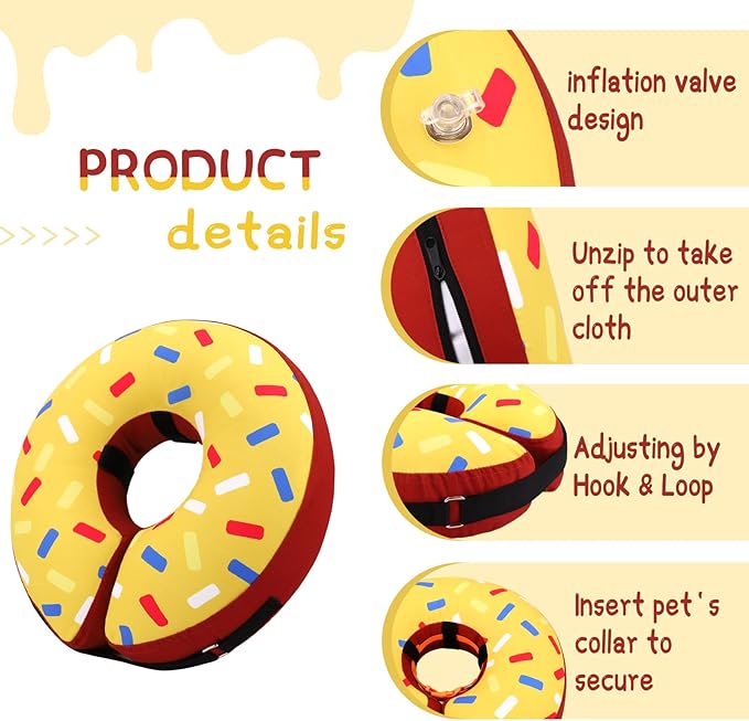 Supet Inflatable Dog Cone Collar for Large Medium Small Dogs, Soft Cone Collar for Dogs Cats, ECollar Doggie Neck Donut Dog Cone Alternative After Surgery