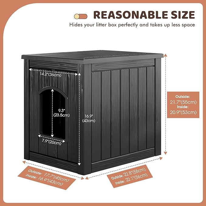 Outdoor & Indoor Dog House for Weatherproof and Stylish Furniture, Insulated Dog House Outdoor, Multi - Use for Small and Medium Dogs (Black, 22.8" L × 17.7" W × 21.7" H)
