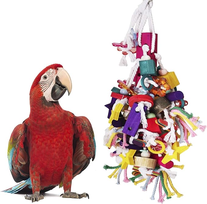 BWOGUE Large Parrot Chew Toy Bird Chewing Toy Multicolored Wooden Blocks Tearing Toys for African Grey Macaws Cockatoos Eclectus Amazon Parrot Birds