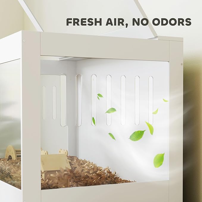 PawHut Hamster Cage with Openable Top & Lock, Transparent Acrylic Panels Small Animal Habitat with Hut, Seesaw, Ladder, for Dwarf Hamster Gerbil, 31.5" x 20" x 23", White