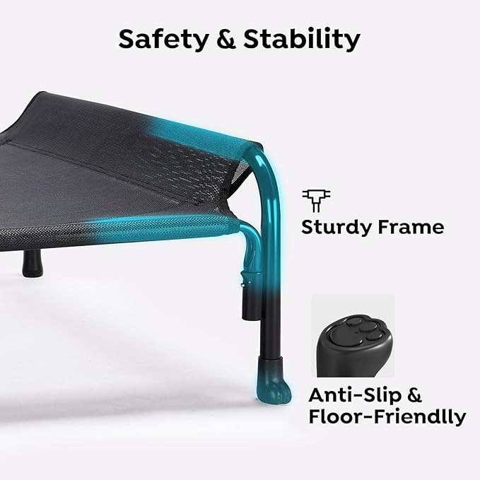 Veehoo XL Outdoor Elevated Dog Bed, Raised Dog Cot for Extra Large Dogs, Cooling Washable Waterproof Pet Hammock Beds with Slope Headrest, Breathable Mesh and Sturdy Frame, X-Large, Black, CWC2204