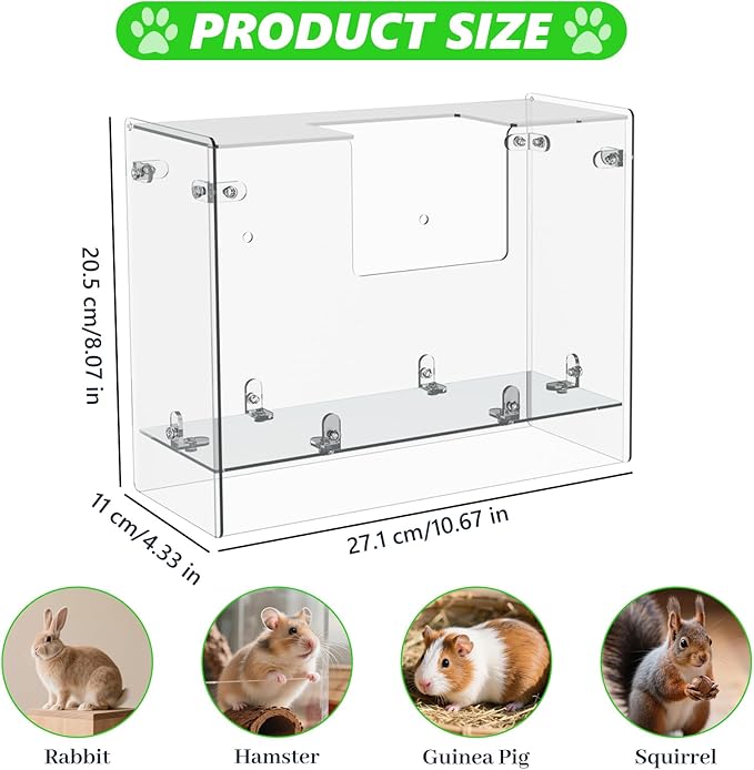 Acrylic Rabbit Hay Feeder with Lid, Transparent Hanging Food Dispenser Hay Feeder for Bunny Rabbits Guinea Pig Cage Chinchillas Hamsters Small Pets and Animals(Medium
