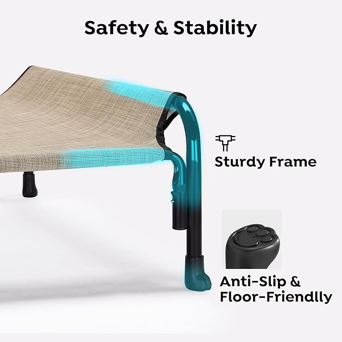Veehoo XXL Outdoor Elevated Dog Bed, Raised Dog Cot for Extra Large Dogs, Cooling Washable Waterproof Pet Hammock Beds with Slope Headrest, Breathable Mesh and Sturdy Frame, XX-Large, CWC2204
