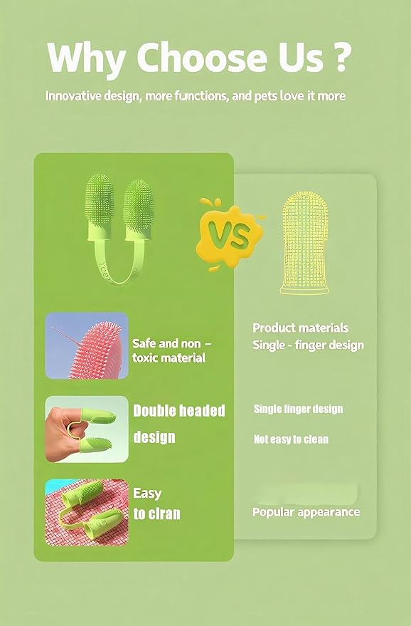 Pet Toothbrush, Dog Teeth Cleaning, Dog Finger Toothbrush,Double Ended