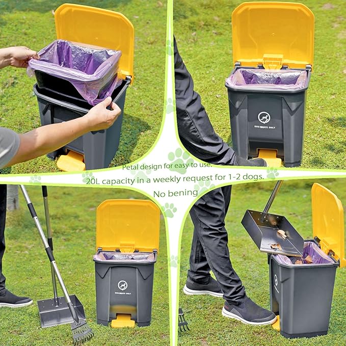 Outdoor Dog Poop Trash Can with Pooper Scooper & 60 Free Poop Bags -15 L/4 Gallon Dog Waste Trash Can Pet Waste Disposal Station with Inner Bucket - Metal Dog Pooper Scooper Great for All Sized Dogs