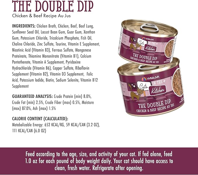 Weruva Cats in The Kitchen, The Double Dip with Chicken & Beef Au Jus Cat Food, 6oz Can (Pack of 24)