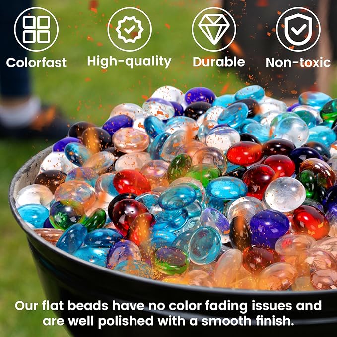 FUTUREPLUSX 1LB Pink Flat Glass Marbles, Vase Fillers Gems Fish Bowl Marbles Decorative Glass Pebbles for Vases Aquarium Floral Smooth Stone