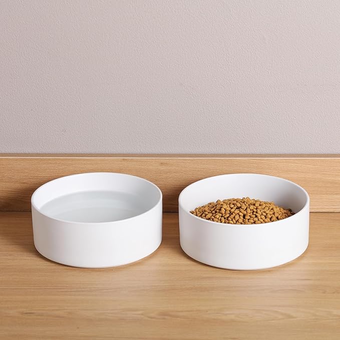 White Dog Bowl Ceramic for Medium Large Breed,Dog Food Water Dish Heavy Weighted, Non Slip Porcelain Extra Large Big 9.4 in Pet Bowl