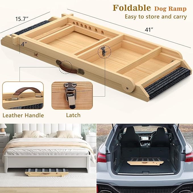 ๐ฎ๐ฌ๐ฎ๐ฑ ๐๐ฉ๐ ๐ซ๐๐๐๐ Dog Ramp, Portable Pet Ramp for Large Small Old Dogs Cats with 7 Adjustable Heights 11" to 26.6", Non-Slip High Traction Ramp for High Bed, Couch, Hold up to 200 LBS