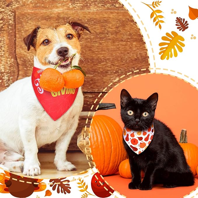 Weewooday 20 Pieces Fall Thanksgiving Dog Bandanas for Dogs Pumpkin Dog Bandana Turkey Triangle Pet Bib Adjustable Pet Bandana Soft Doggy Kerchief Accessories for Pet Costume