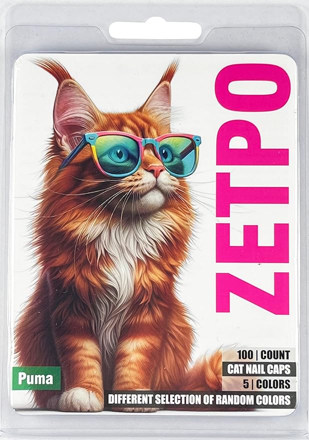 zetpo Cat Nail Caps | Cat Claw Covers | with Adhesives and Applicators (M, 5X Solid Random Colors | 100 pcs)