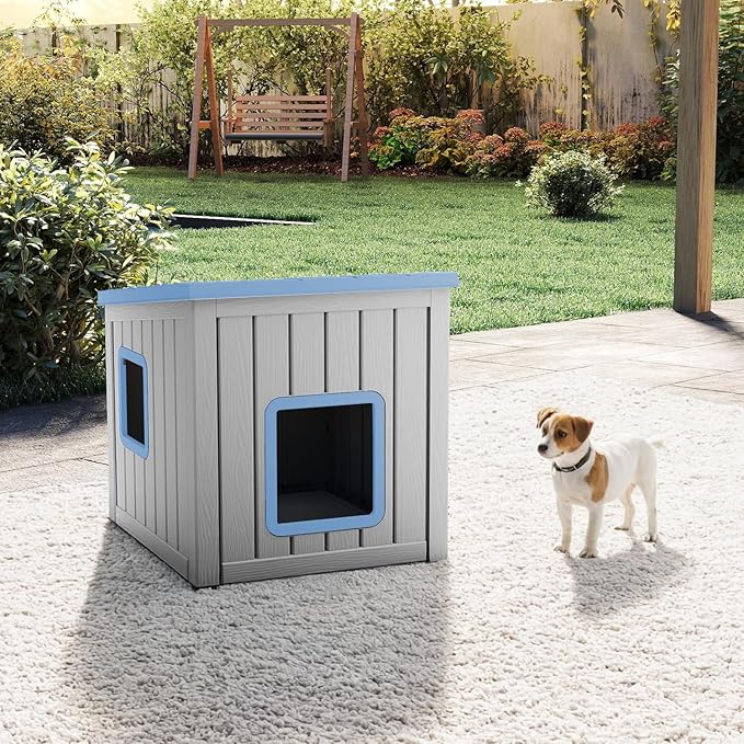 Dog House Small Dog Houses Outdoor with Sloped Roof Waterproof Ventilated Design Easy to Clean Elevated Floor Easy Assembly for Middle Sized Dogs