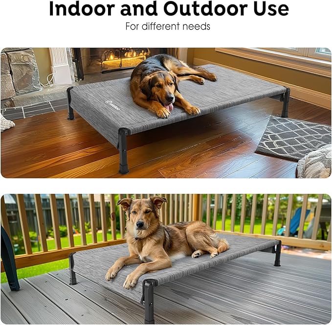 Veehoo Cooling Outdoor Dog Bed, Heavy Duty Elevated Pet Bed with Washable & Breathable Teslin Mesh, Non-Slip Silicon Feet, Dog Cot Bed with Support Hem, 47" x 29", Black Silver, CWC2433