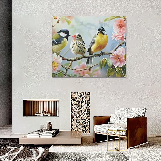 Large Birds Wall Art for Living Room Spring Flower Nature Art Big Space Size Framed Bedroom Office Canvas Prints Pictures Painting Artwork Office Bedroom Home Decor 60"x30"