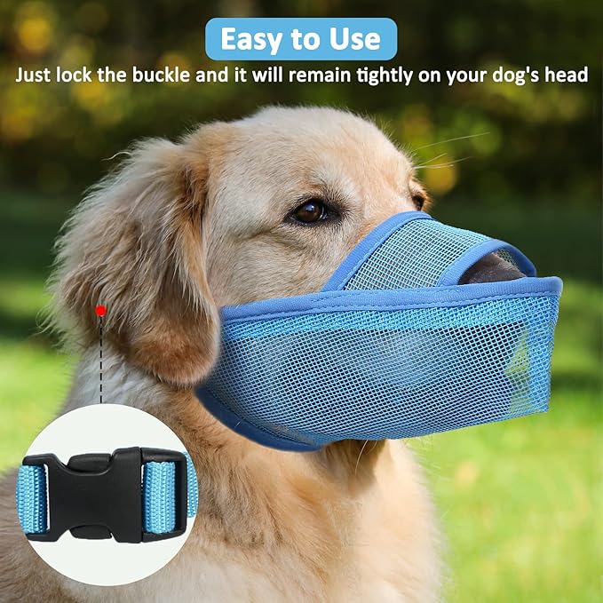 Crazy Felix Nylon Dog Muzzle for Small Medium Large Dogs Dachshund Beagle Poodle Labrador, Air Mesh Breathable and Drinkable Pet Mouth Guard for Anti-Biting Chewing Scavenging(XS, Blue)
