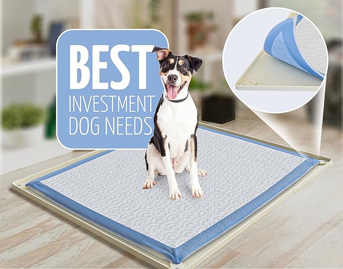 TidyFriend 2 Pk Pee Pad Holder Tray for 30” x 23” Pee Pads with Corner Lock Holes, Raised Edges, Non-Spill, Easy to Clean Silicone Dog Potty Tray Holder, for Indoor Floor Protection (Beige)