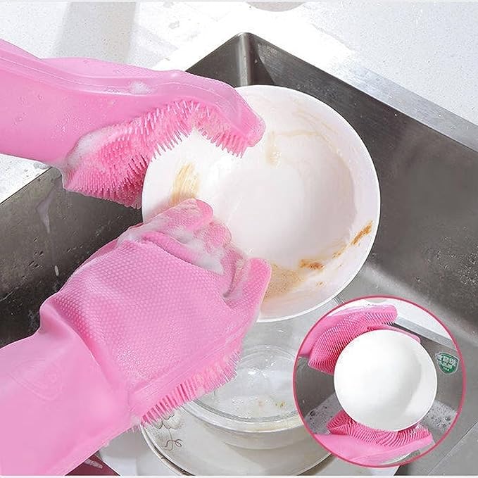 Pet Grooming Gloves,Heat-Resistant Silicone Gloves with High-Density Teeth for Enhanced Massaging and Bathing of Dogs and Cats (Pink, 2 Pair)