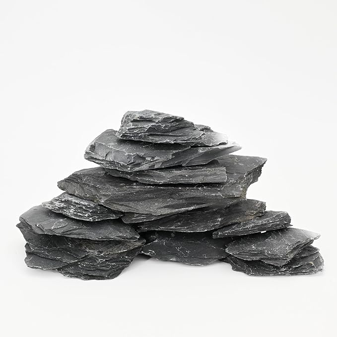 Unocho Natural Slate Stone Rocks Reptile Basking Platform Rock 10LB Fish Tank Rocks for Aquascaping Aquariums Terrariums Paludariums Wargaming Models Miniature Fairy Gardens(2-6 inches)